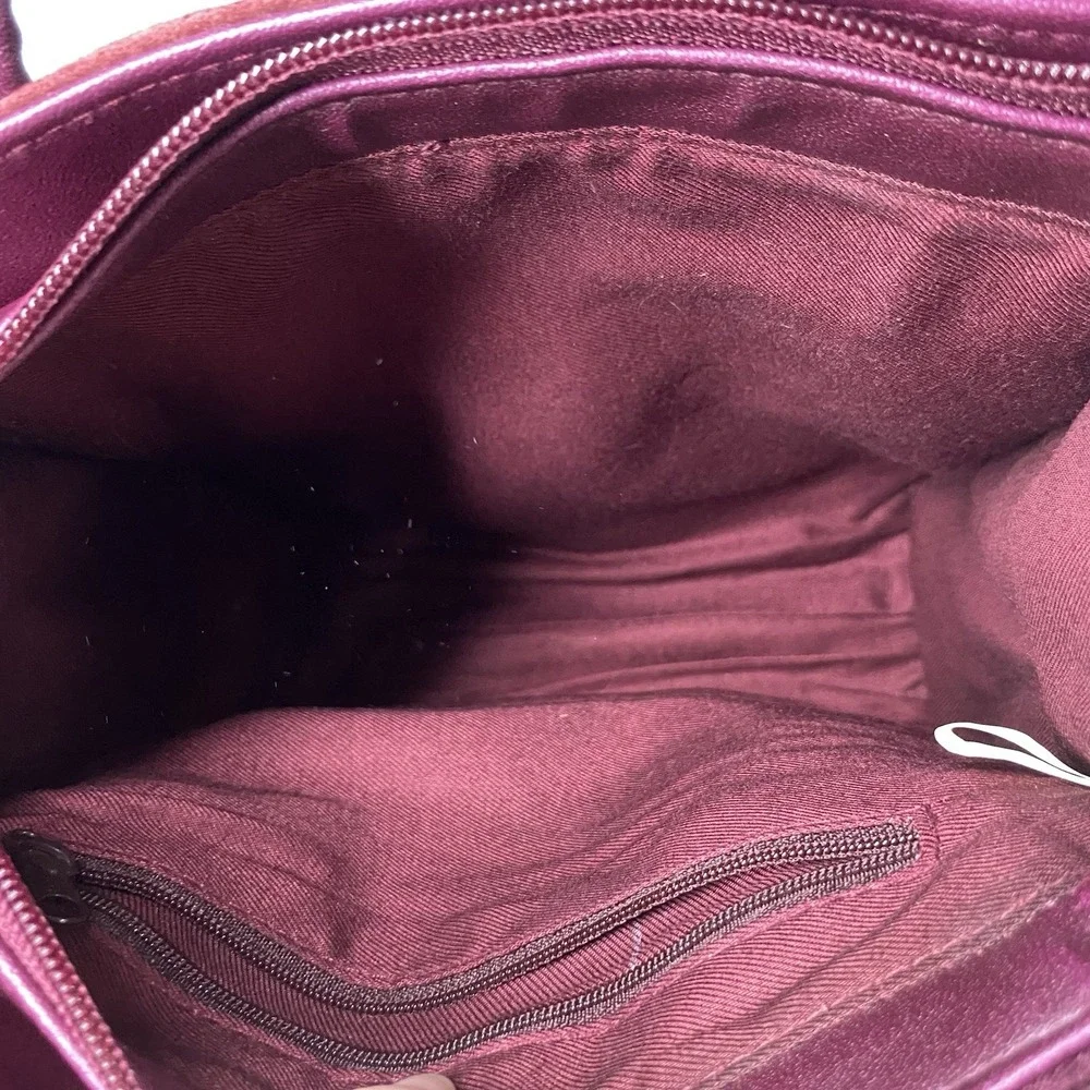 Unbranded Womens Leather Suede Purse‎ Burgundy Shoulder Bag 9x9x2.5